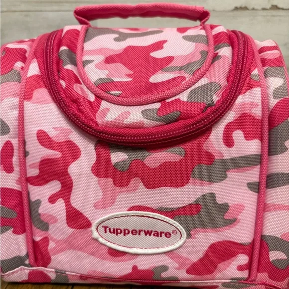 Tupperware Pink and Gray Camouflage Lunch Box Girls with Accessories - Picture 2 of 8